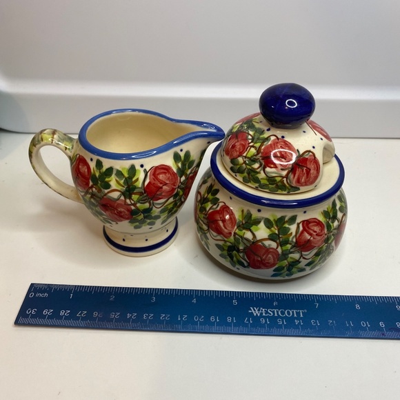 Polish Pottery Sugar bowl and creamer From Zaklady Ceramiczne Boleslawiec Unikat - Picture 14 of 14